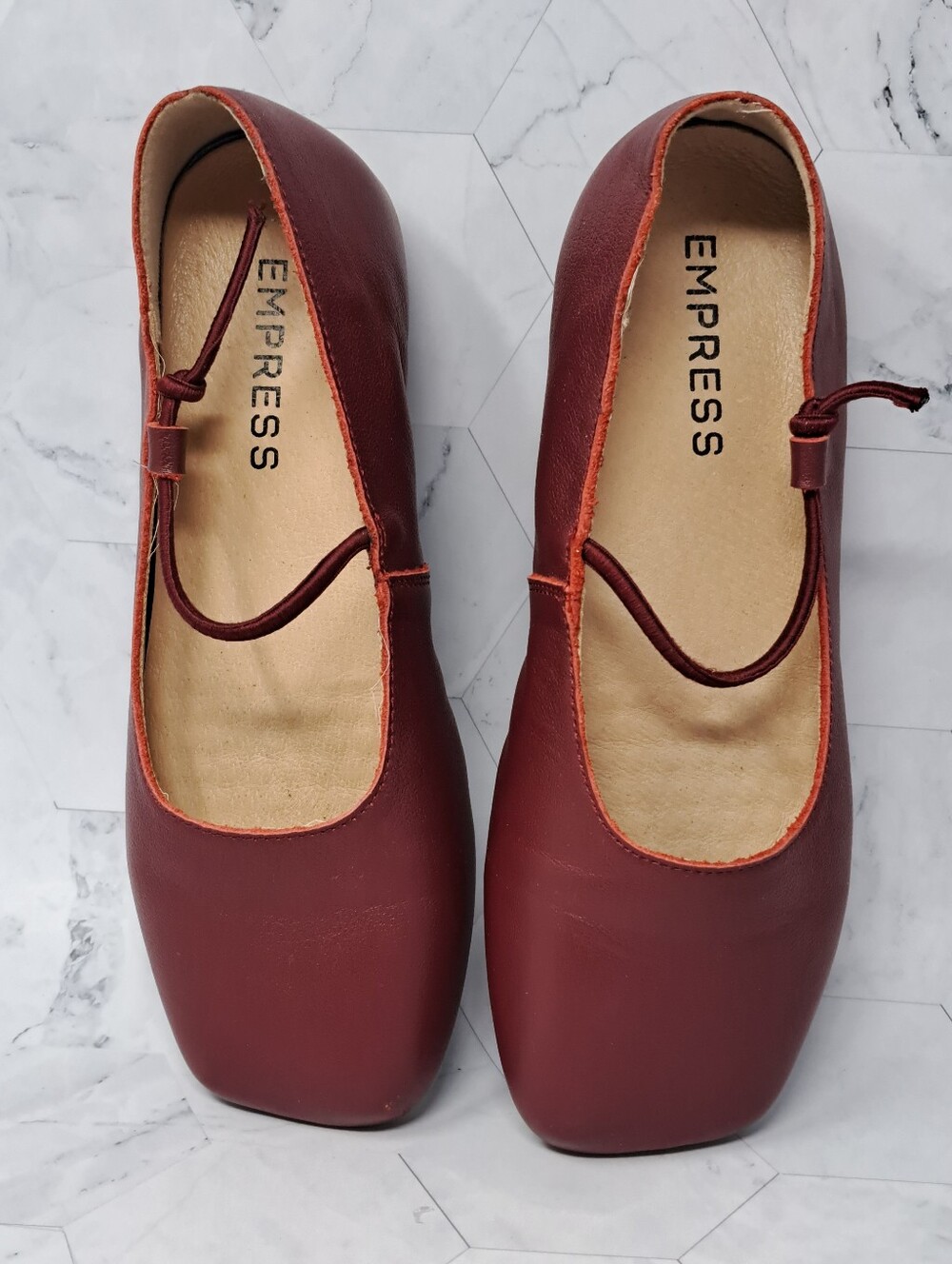 Empress Square Toe Ballet Flats - Burgundy Size 36 US 5